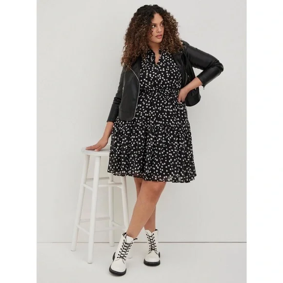 torrid | Dresses | Torrid Tiered Mini Skater Dress Chiffon Strokes Black Sz  X